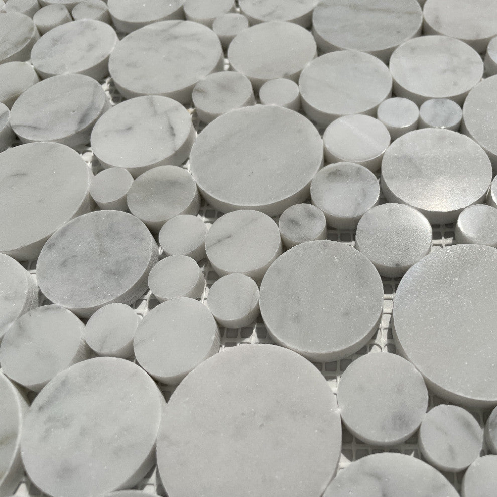 Carrara White Carrera Marble Bubble Round Mosaic Tile Polished, 1 sheet