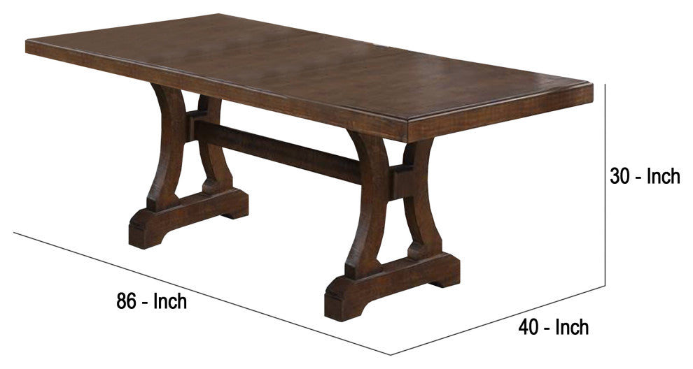 Benzara BM268885 Dining Table With Trestle Base and Extension Leaf, Brown
