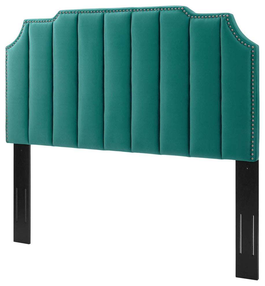 Headboard, Full Queen Size, Velvet, Teal Blue, Modern Contemporary, Bedroom