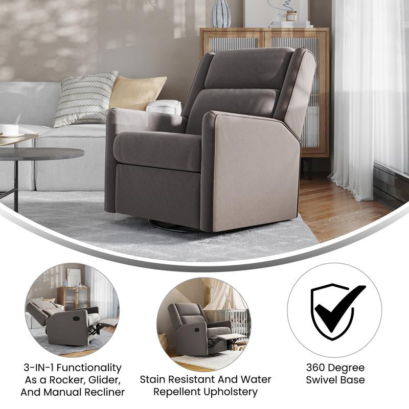 Cash Swivel Glider Rocker Recliner Chair, Dark Gray