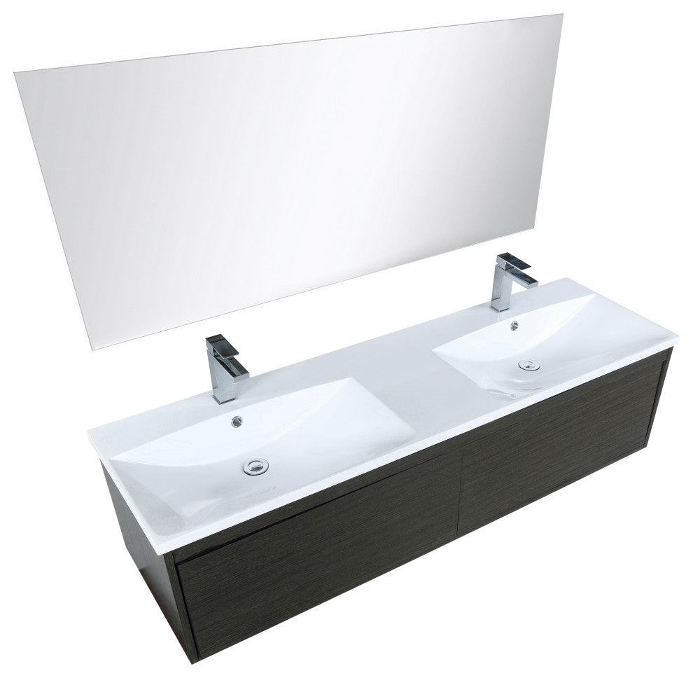 Sant 60 Iron DB Vanity, Acrylic Top, Sinks, Rose Gold Faucet Set, 55 Mirror