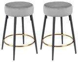 Minimalist Round Bar Stools, Grey Velvet - 2 Pcs, 24 Inch