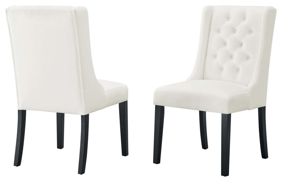 Side Dining Chair, Set of 2, White, Velvet, Modern, Cafe Bistro Hospitality