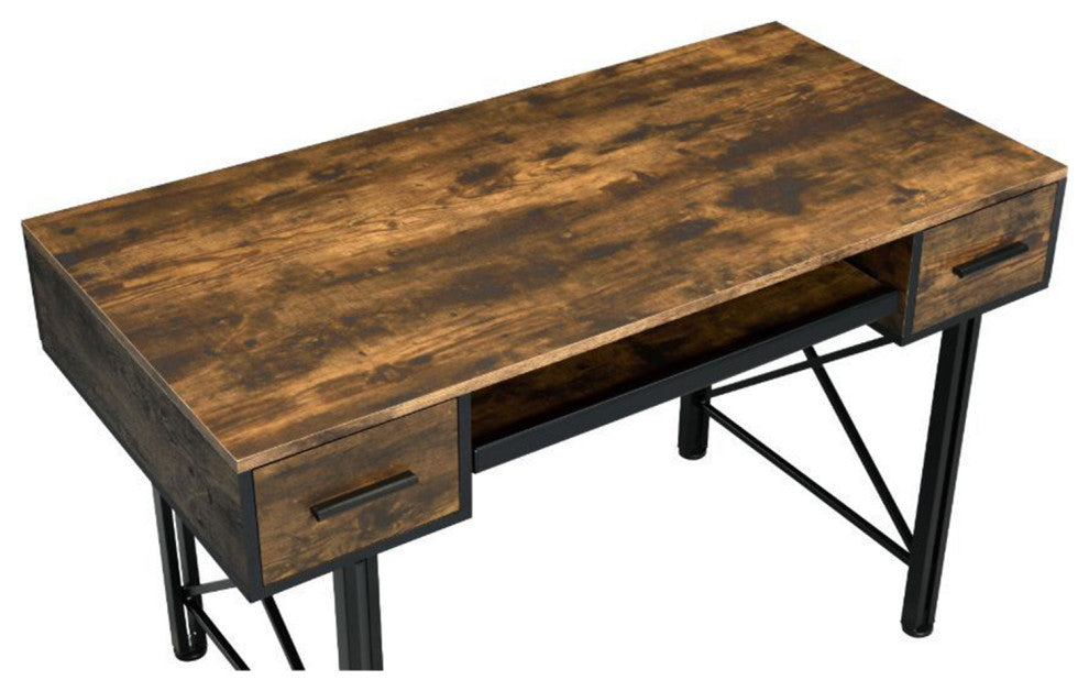 2 Drawers Computer Desk, Weathered Oak and Black Finish