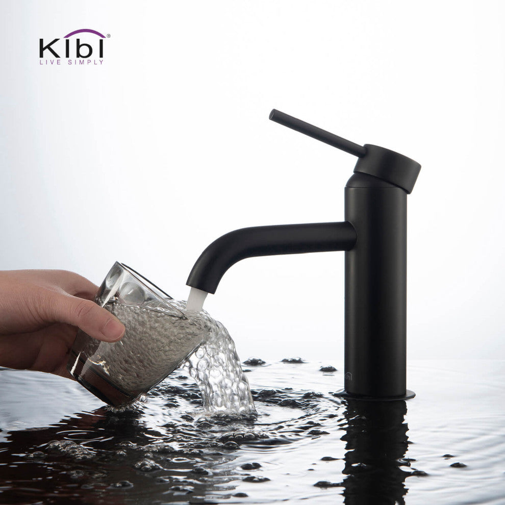 Circular Brass Single Handle Bathroom Faucet KBF1008, Matte Black, With Drain