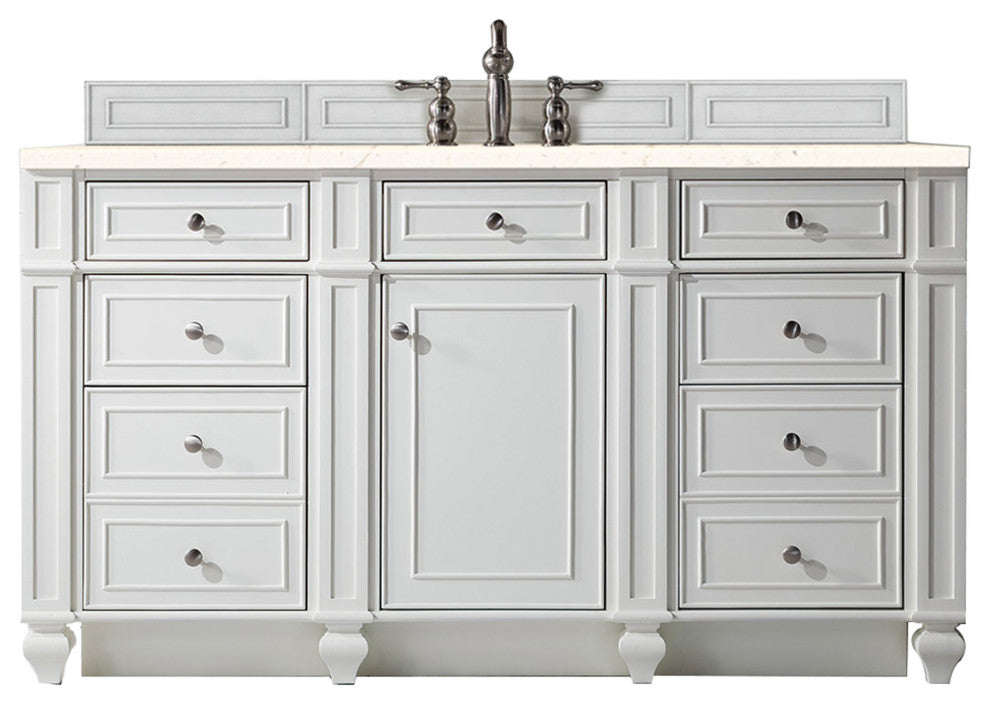 Bristol 60" Single Vanity Bright White, Eternal Marfil Quartz