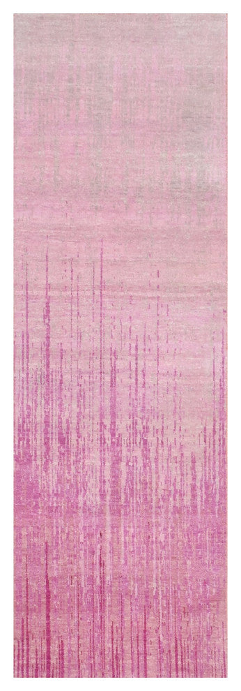Pink Hand Knotted Vertical Ombre Design Natural Wool Runner Rug, 2'7"x8'4"