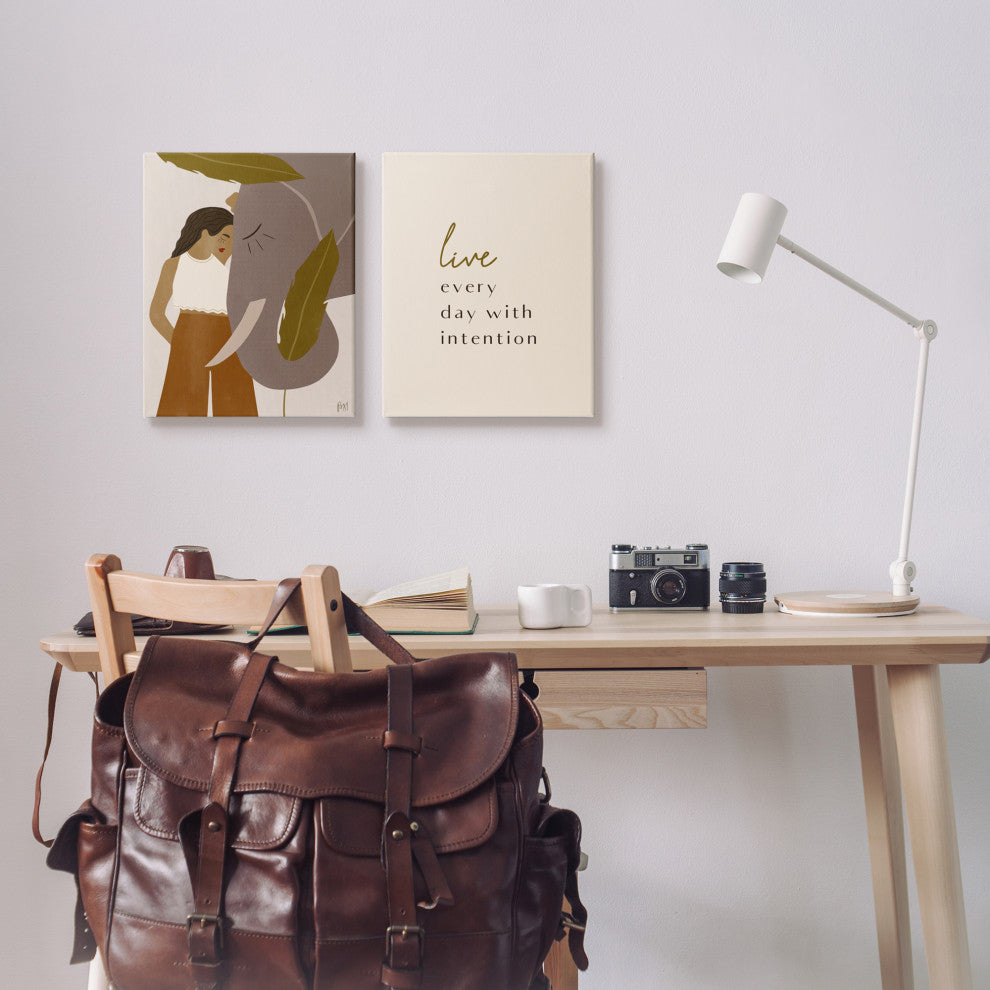 Live Everyday with Intention Woman Resting Against Elephant,16 x 20