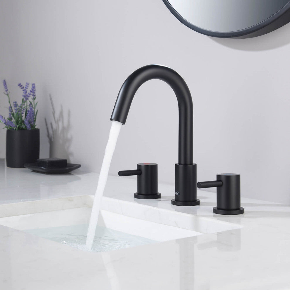 Circular Widespread Sink Faucet With Pop-Up Drain, Matte Black