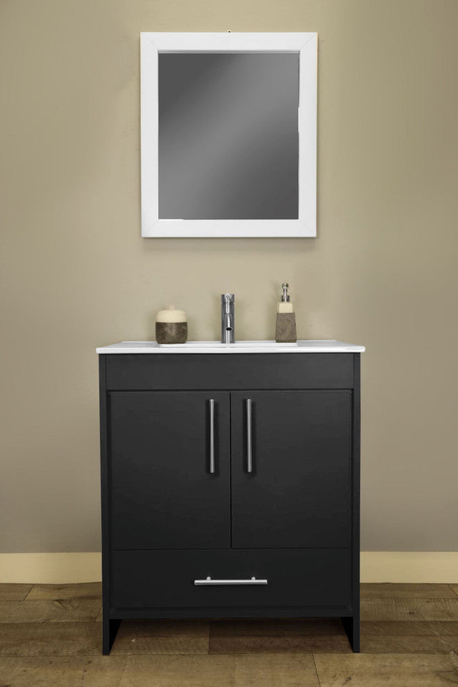 Pacific 30" Vanity With Integrated Ceramic Top and Brushed Nickel Handles, Gloss