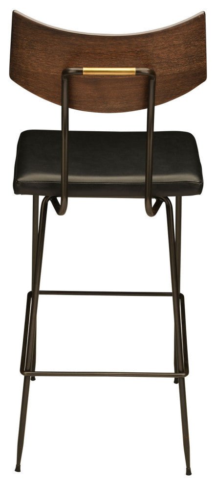 Sol Seared Oak and Leather Stool, Black, Bar Height