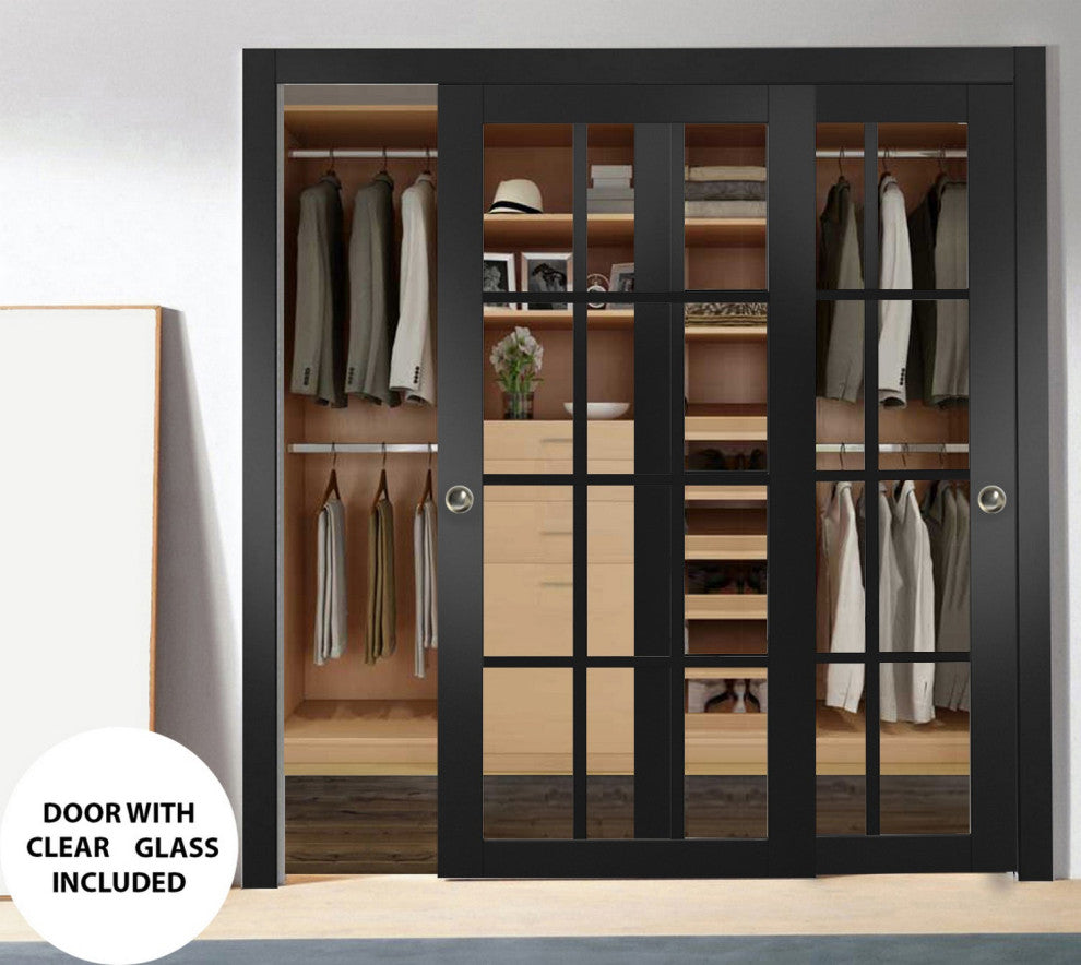 Sliding Bypass Doors 72 x 80, Felicia 3355 Black & Clear Glass, Sets