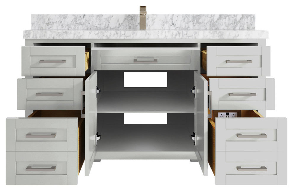 Cambridge 60 Single Bathroom Vanity in Coventry Gray 2" Carrara Marble