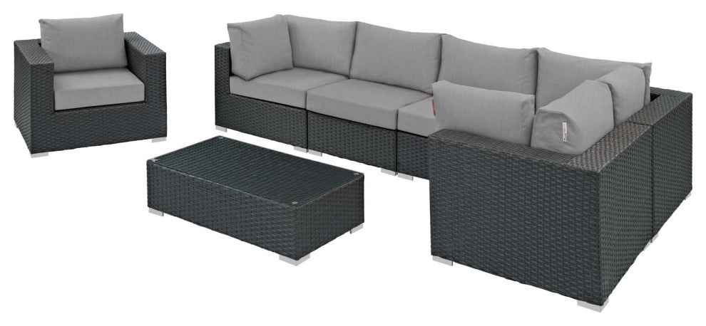 Canvas Gray Sojourn 7 Piece Outdoor Patio Sunbrella Sectional Set