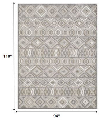 8"x10" Gray Ivory Aztec Pattern Indoor Outdoor Area Rug