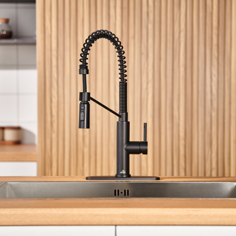 Kitchen Sink Faucet 1.8 GPM with Pull Down and 3 Models Sprayer Single Handle, Matte Black
