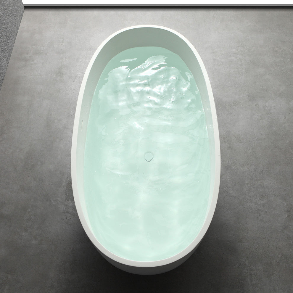 Stone Resin Solid Surface Freestanding Bathtub, White, 65"