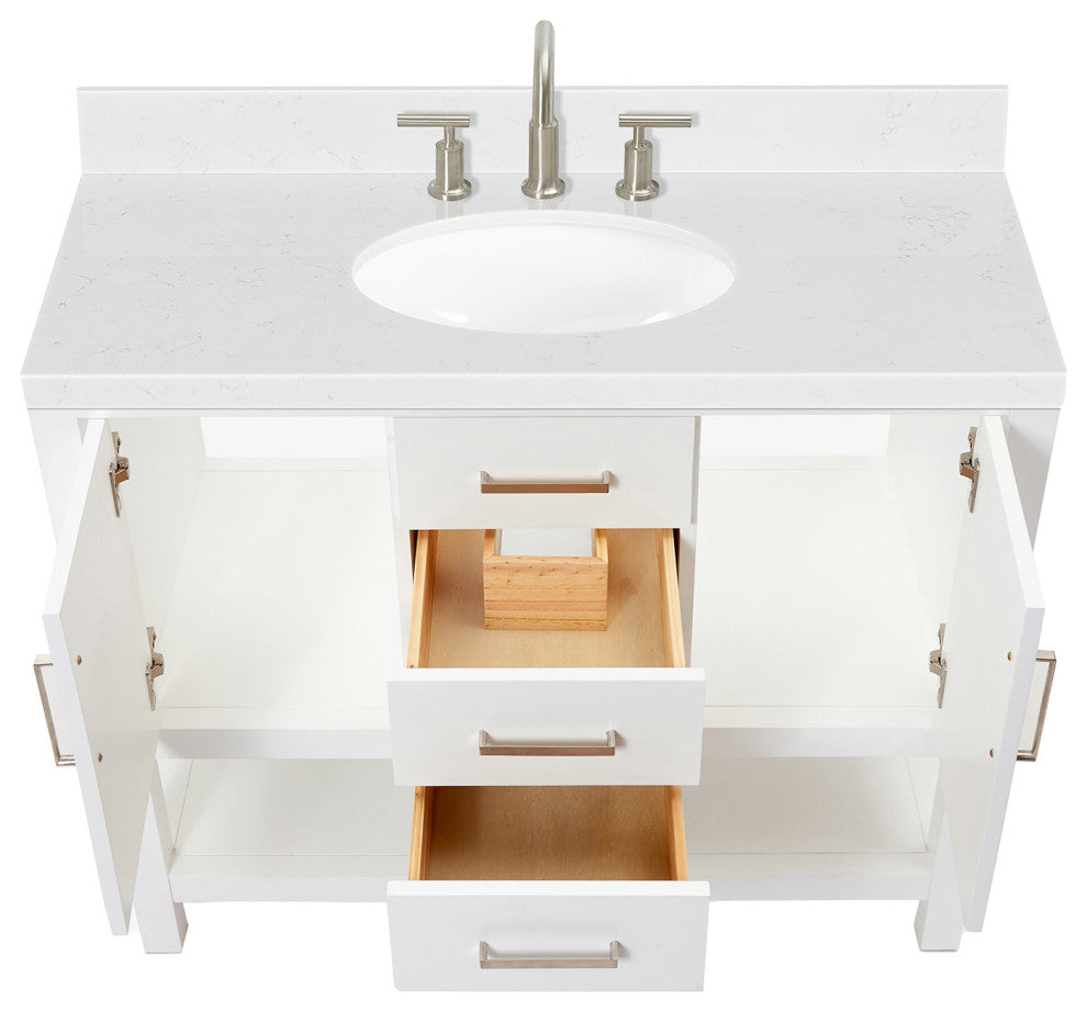 Ariel Bayhill 42" Single Oval Sink Bathroom Vanity, Carrara Quartz
