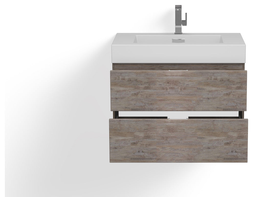 Boutique Bath Vanity, Natural Wood, 30", Single Sink, Wall Mount