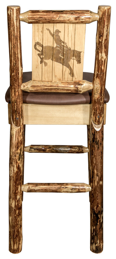 Glacier Country Counterstool Saddle Upholstery, With Laser Engraved Bronc