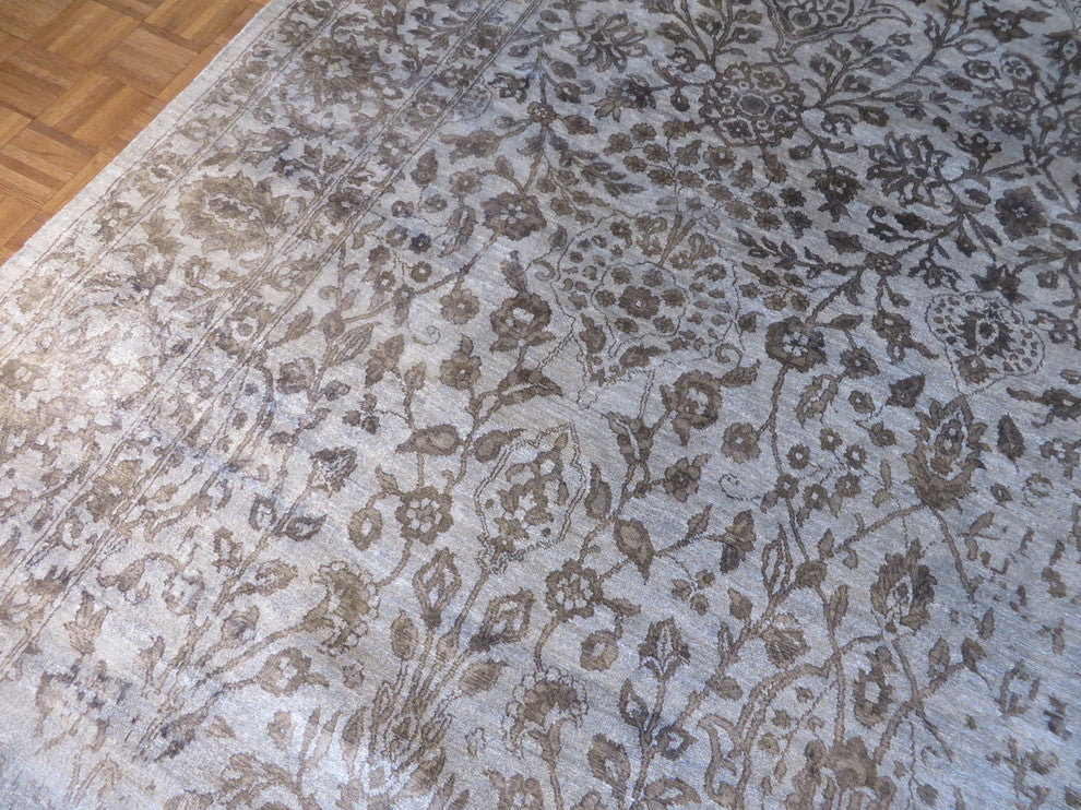 10'x14' Hand Knotted Gray Broken Design Tone On Tone Oriental Rug