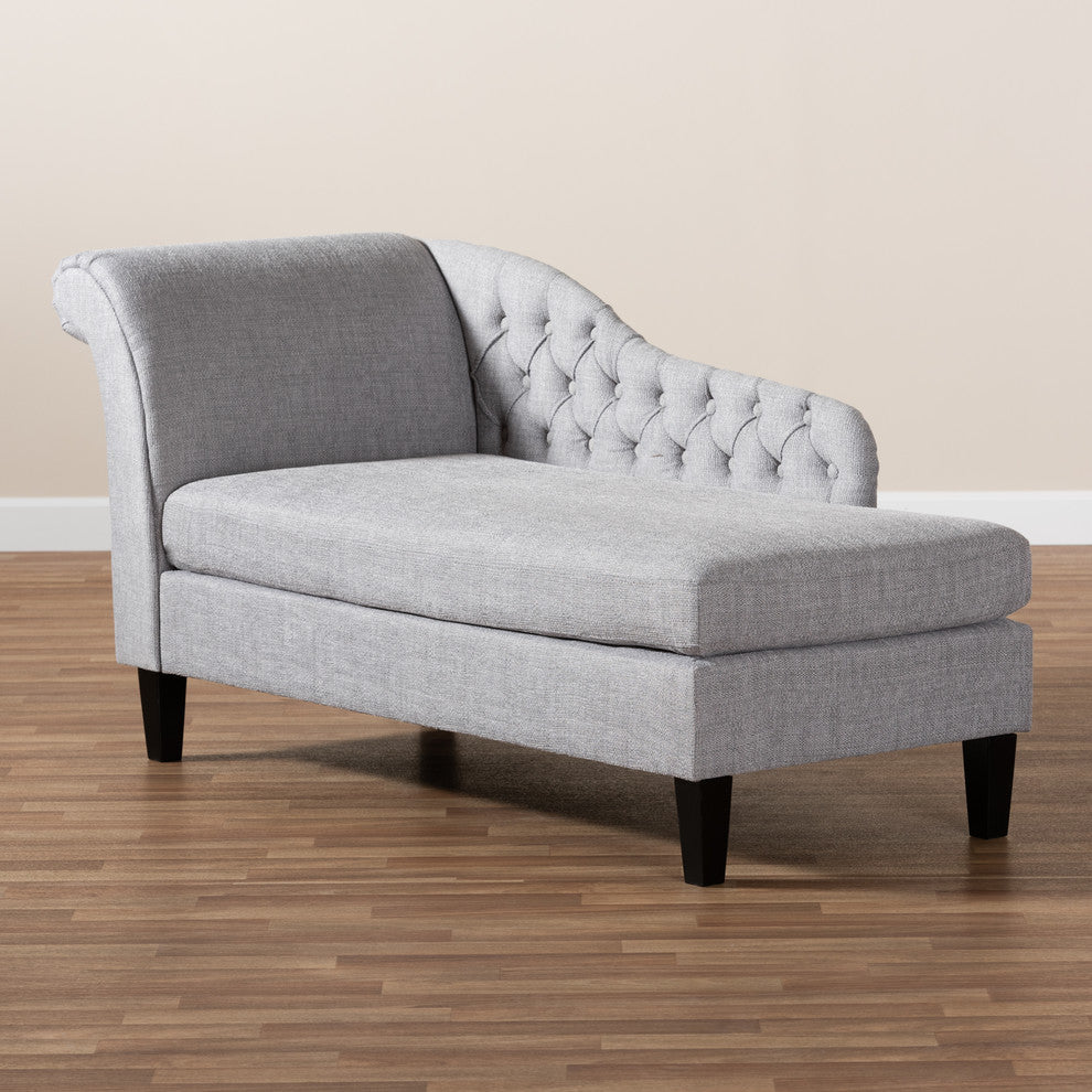 Terra Modern and Contemporary Gray Fabric Upholstered Black Chaise Lounge
