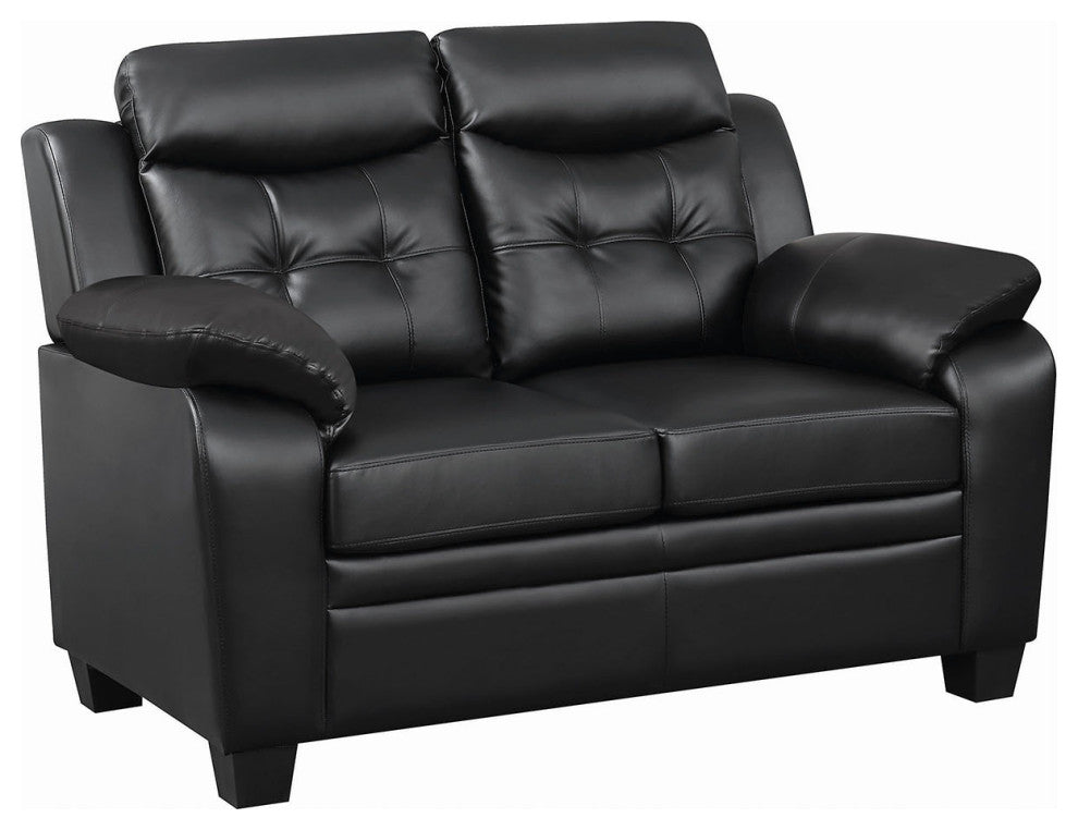 Faux Leather Tufted Loveseat, Black