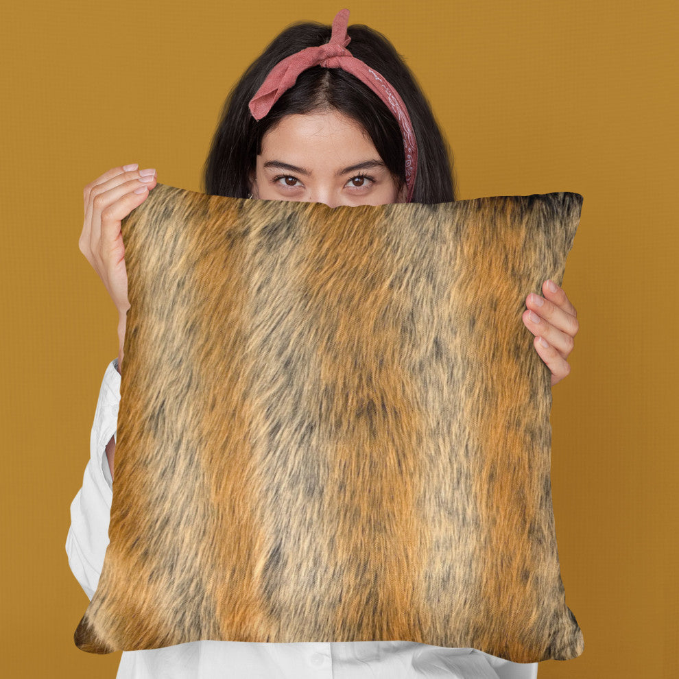 Plutus Brown Gold Chinchilla Faux Fur Throw Pillow, 20" x 26" Standard