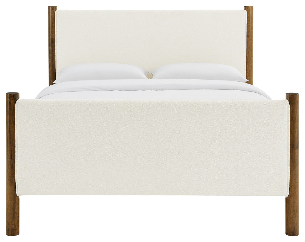 Maven Full Size Boucle Upholstered Platform Bed, Feather Walnut
