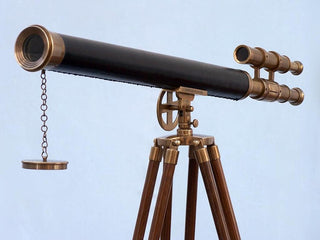 Floor Standing Antique Brass With Leather Griffith Astro Telescope 64''