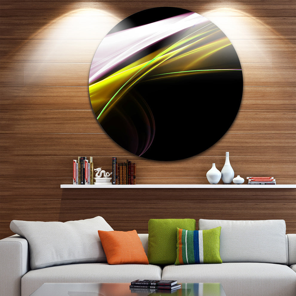 Fractal Lines Golden White, Abstract Large Disc Metal Wall Art, 38"
