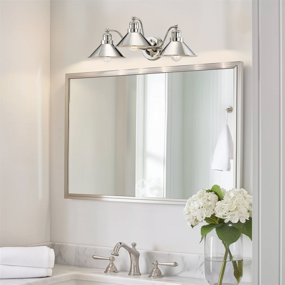 Kira Home Welton 26" Farmhouse Bathroom Light, Barn Light, Polished Nickel