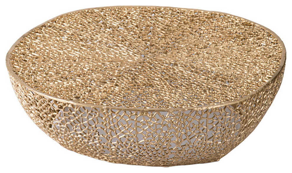 Benzara BM285150 Coffee Table, Bowl Drum Shape, Netted Mesh Design, Bronze