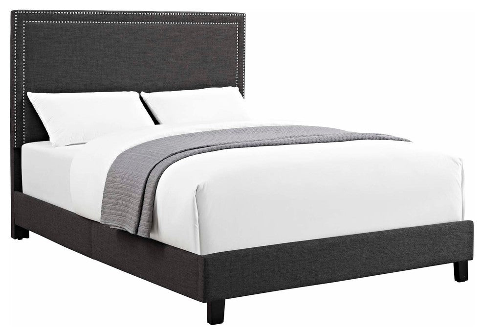 Picket House Furnishings Emery Upholstered Platform Bed, Charcoal, Queen