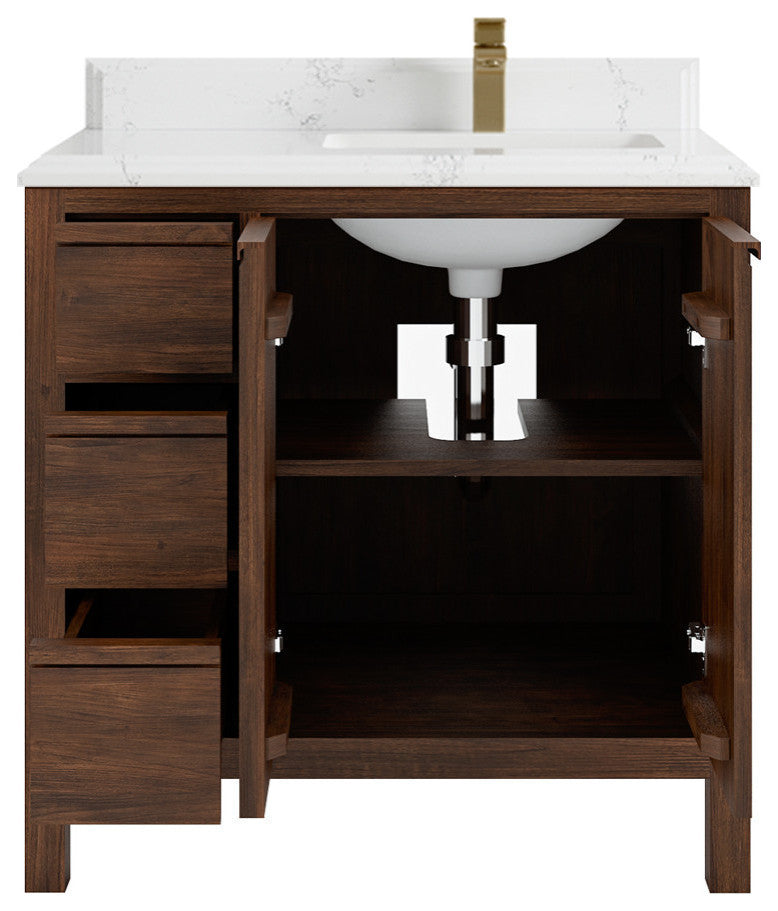 Elizabeth 36 Right Offset Bath Vanity in Dark Walnut Teak 1.5" Empira Quartz