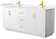 72"DBL Vanity White, Light-Vein Carrara Cult. Marble Top, Sinks, Gold Trim