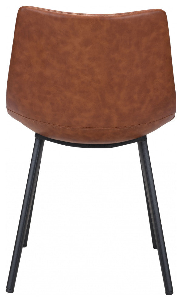 Set of Two Brown Vintage Look Faux Leather Slight Scoop Dining Chairs