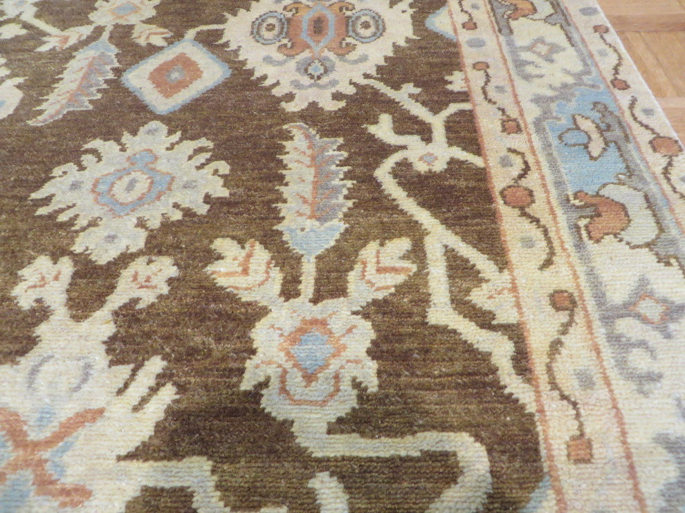 6"x9" Hand-Knotted Brown Fine Turkish Oushak Oriental Rug Vegetable Dyes