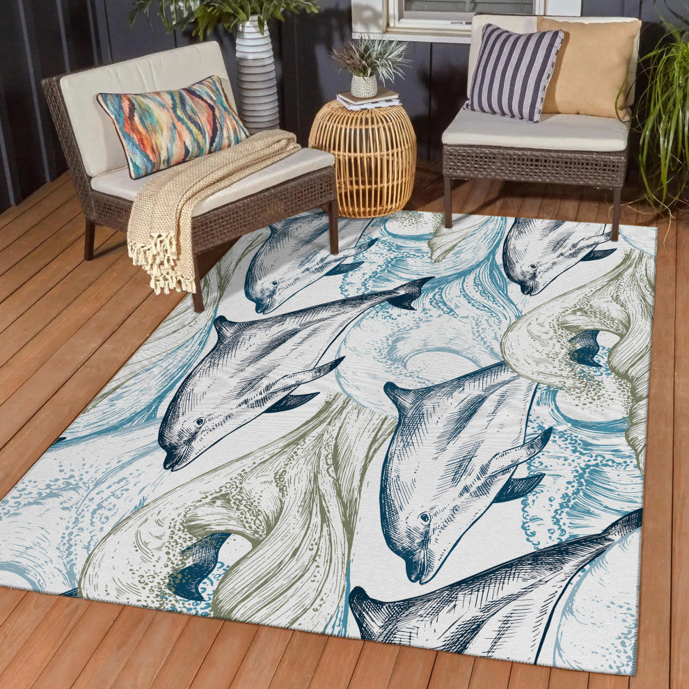 Indoor/Outdoor Harbor HA10 Ivory Machine Washable 10' x 14' Rug