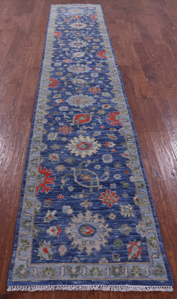 2' 6" X 13' 9" Runner Hand Knotted Turkish Oushak Wool Rug - Q15509