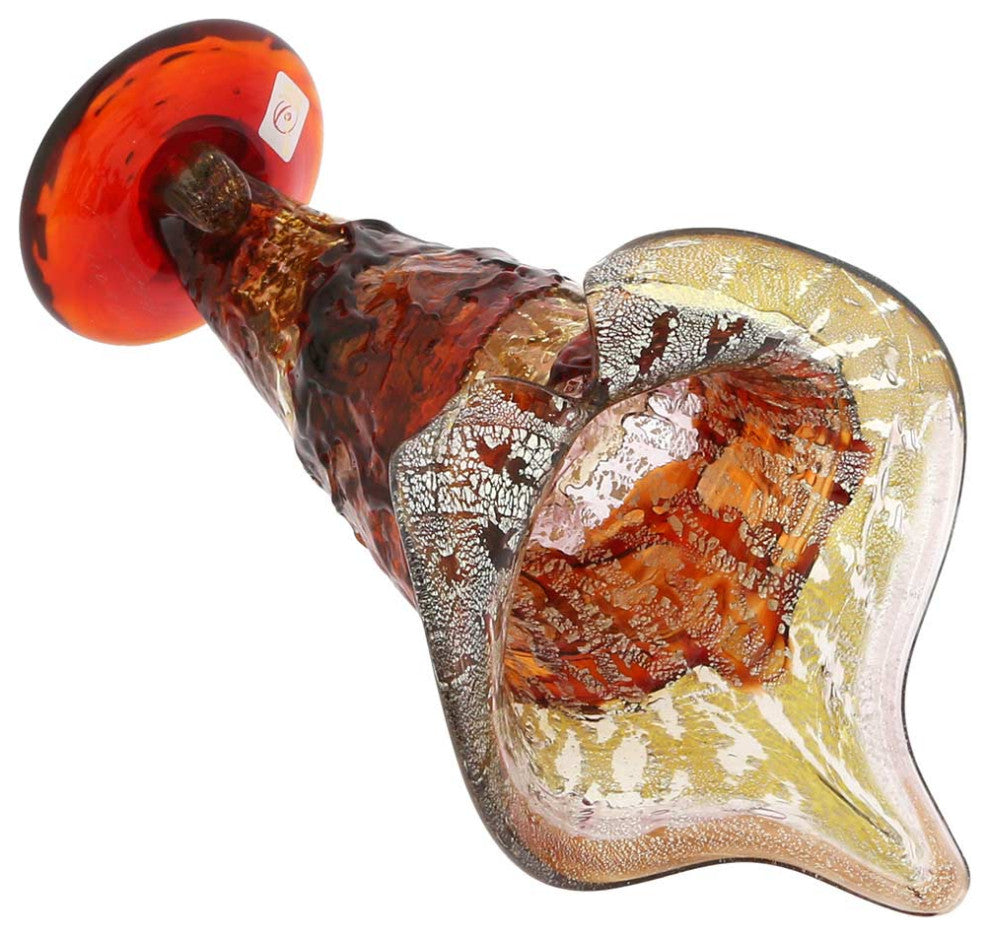 GlassOfVenice Murano Glass Sbruffo Horn Of Plenty Vase - Golden Brown Red