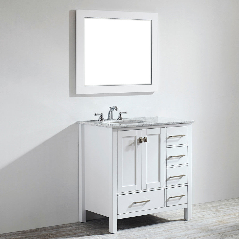 Gela Single Vanity, White, 36", With Mirror