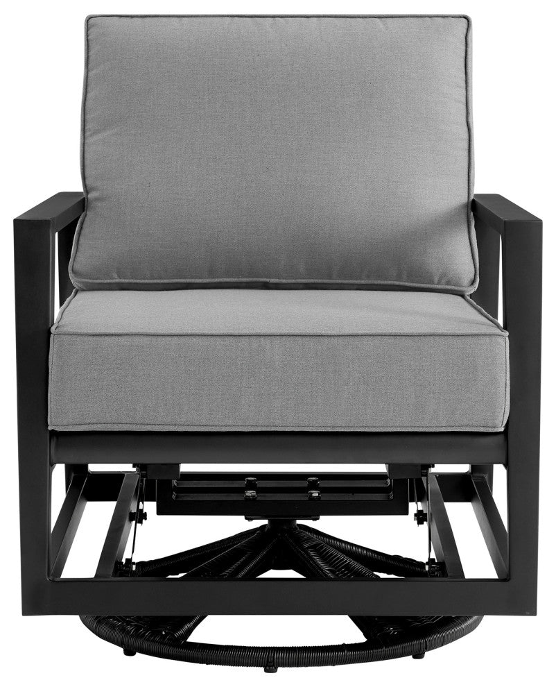 Grand Black Aluminum Outdoor Swivel Glider Chair With Dark Gray Cushions