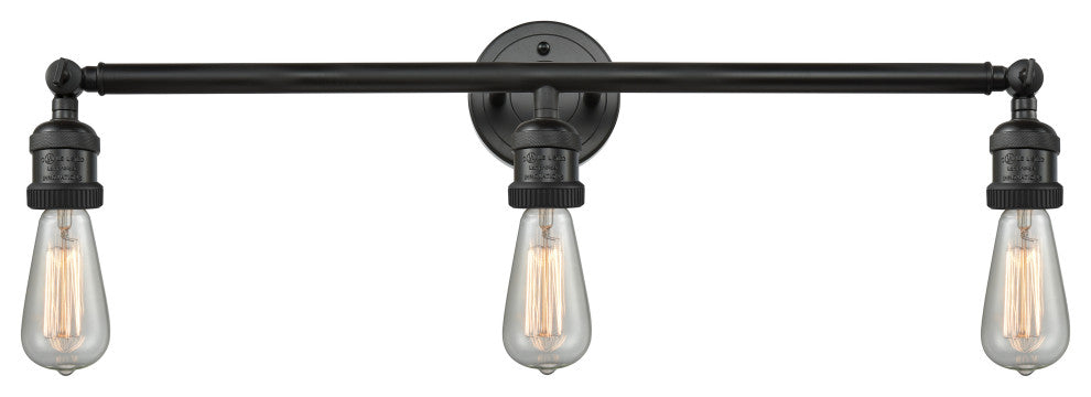 Bare Bulb 3 Light Bath Vanity Light, Matte Black, LED