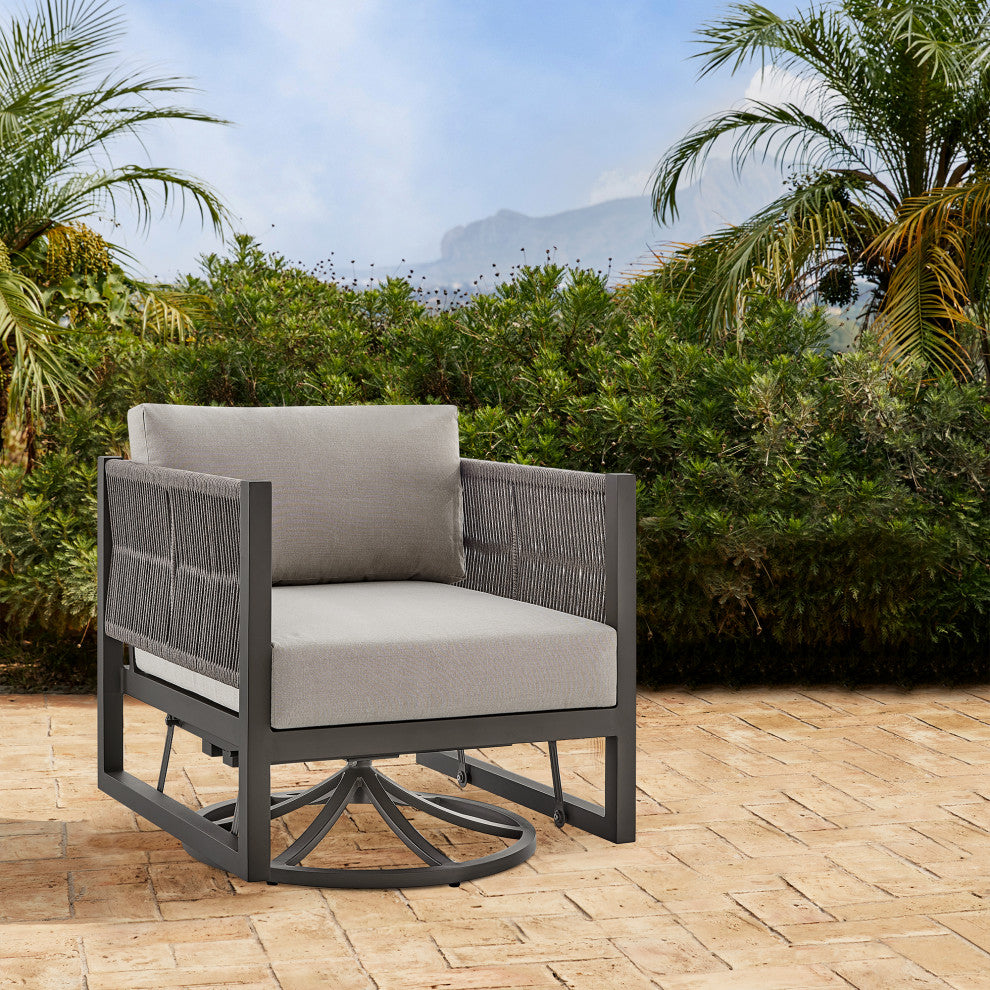 Cuffay Outdoor Patio Swivel Glider Lounge Chair, Aluminum With Gray Cushions, Brown
