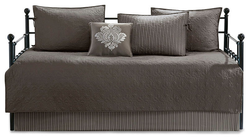 Madison Park Quebec 6 Piece Reversible Daybed Cover Set, Dark Grey