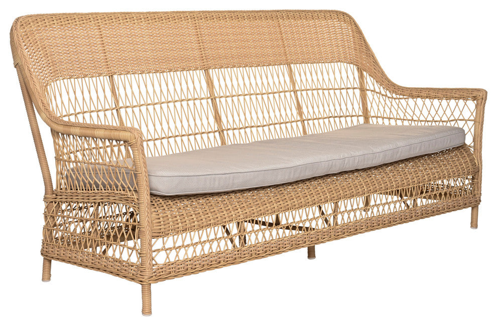 Dawn 3-Seater Sofa With Cushion, Natural Finish, Sailcloth Seagull Upholstery