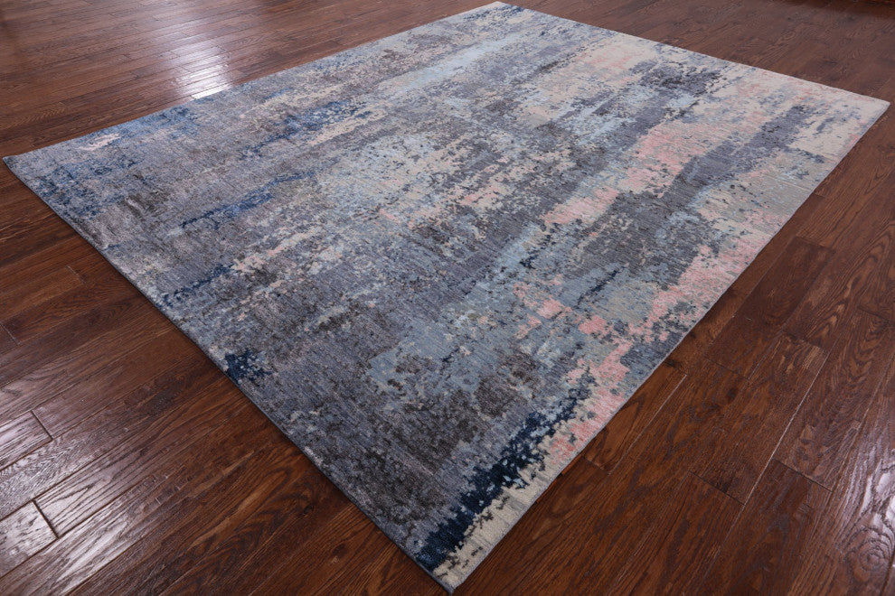 7' 11" X 10' 0" Hand Knotted Abstract Wool and Silk Rug Q6326