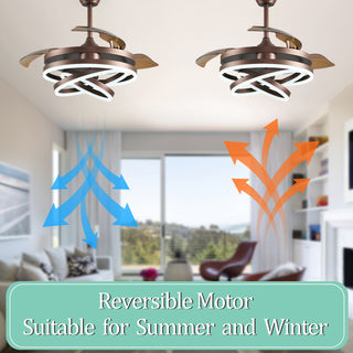 Oaks Aura 42" DIY Shape Retractable Ceiling Fan with Lights and Remote Control, Brown