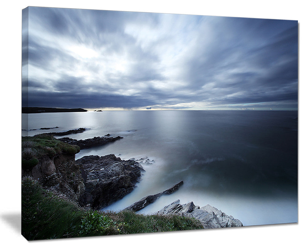 "Gloomy Bluish Atlantic Beach Portugal" Seashore Wall Art, 40"x30"